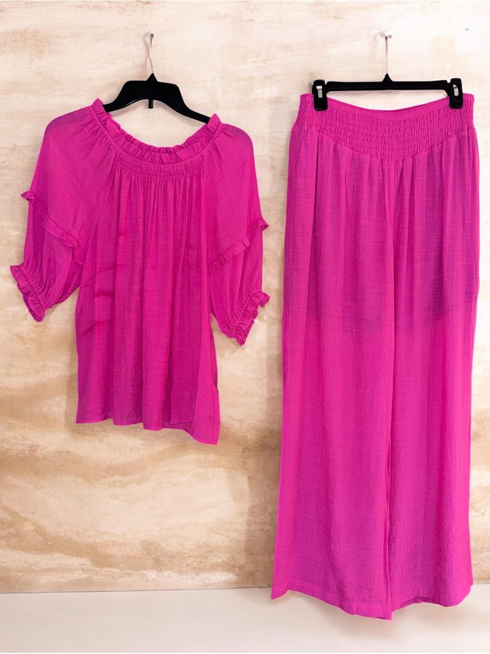 Nanette Lepore Vibrant Pink 2 Piece Set - Wide Leg Pants & Flowy Top NWT size M